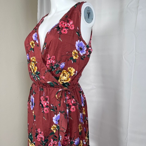 LUSH Rust Floral Print Wrap Dress size Small - Picture 3 of 6